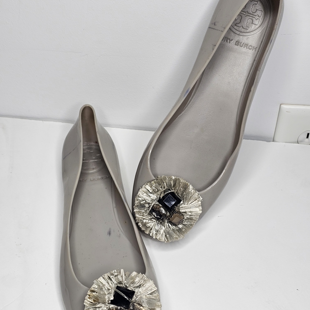 Tory Burch Silver Flats with Decorative Accents - Picture 7 of 8
